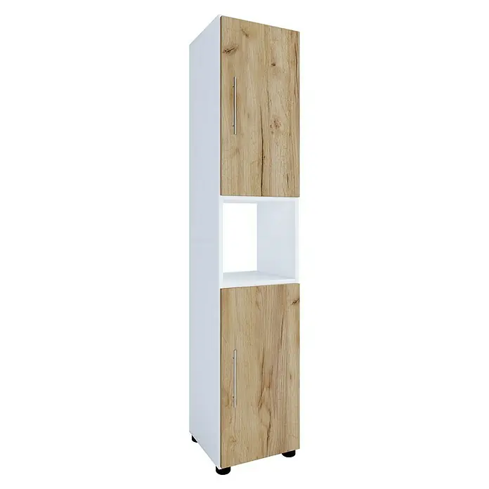 VCM Flandu Hochschrank - B x T x H: 31 x 30 x 160 cm, Weiß/Honig-Eiche, Matt - Hoher Schrank mit Holzfronten und weißem Korpus, ideal für zusätzlichen Stauraum in jedem Raum. Praktisches Design und moderne Optik.