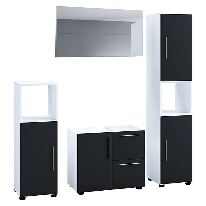VCM Flandu Badmöbel-Set (Mit Spiegel, Gesamtbreite Badmöbel: 123 cm, Matt, 4 -tlg., Weiß/Schwarz) | BAUHAUS