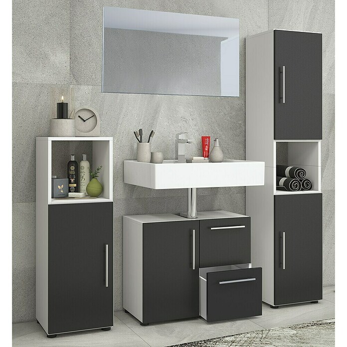 VCM Flandu Badmöbel-Set (Mit Spiegel, Gesamtbreite Badmöbel: 123 cm, Matt, 4 -tlg., Weiß/Schwarz) | BAUHAUS
