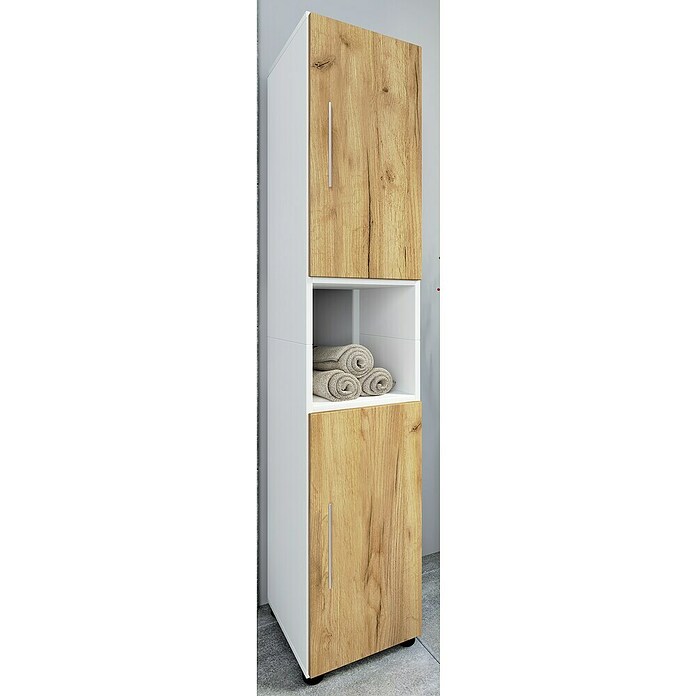 VCM Flandu Hochschrank (B x T x H: 31 x 30 x 160 cm, Weiß/Honig-Eiche, Matt) | BAUHAUS