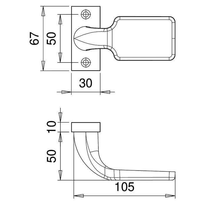 Portaferm Knopfkurzschild - Silber, Eloxiert - Technische Zeichnung eines Türgriffs mit Maßangaben für Installation, ideal für Bauplanung.