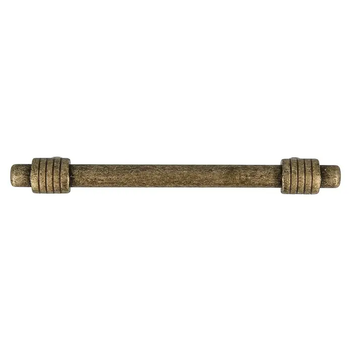 Rei Tirador para muebles - Distancia entre orificios: 96 mm, Cuero viejo, 4 ud. - Un tirador rectangular de bronce para gabinete con extremos acanalados para una estética vintage.