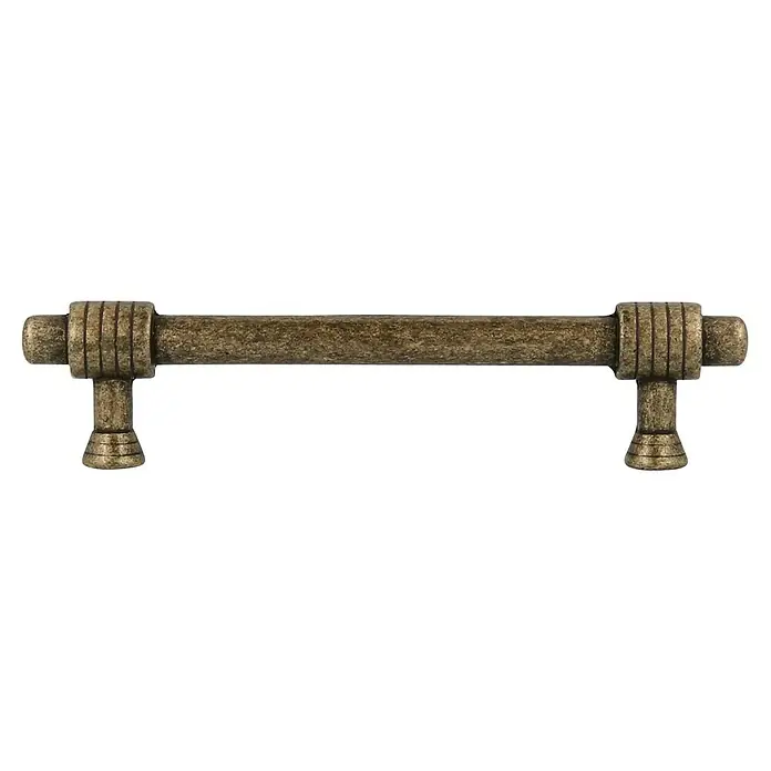 Rei Tirador para muebles - Distancia entre orificios: 96 mm, Cuero viejo, 4 ud. - Tirador de armario dorado antiguo con diseño acanalado, perfecto para muebles rústicos. Herraje elegante para cajones y armarios.