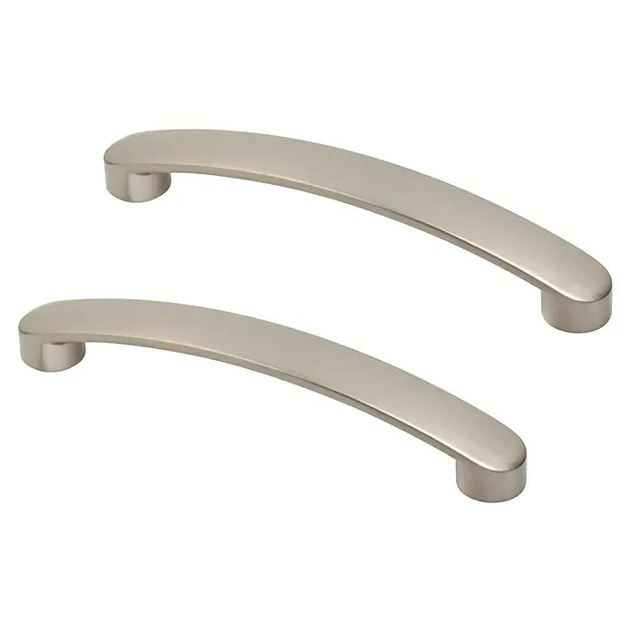 Rei Tirador para muebles 537 - Distancia entre orificios: 160 mm, Níquel, Satinado, 2 ud. - Dos tiradores curvos de níquel satinado, ideales para armarios y cajones, ofreciendo un toque moderno y elegante.