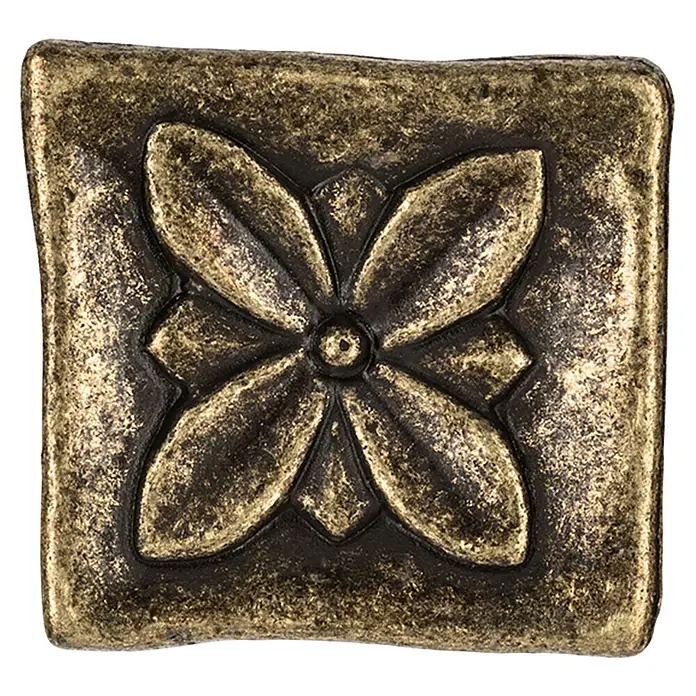 Rei Pomo para muebles - L x An: 33 x 33 mm, Cuero viejo, 4 ud. - Tachuela decorativa cuadrada de latón con diseño floral, perfecta para adornar muebles y proyectos de manualidades.