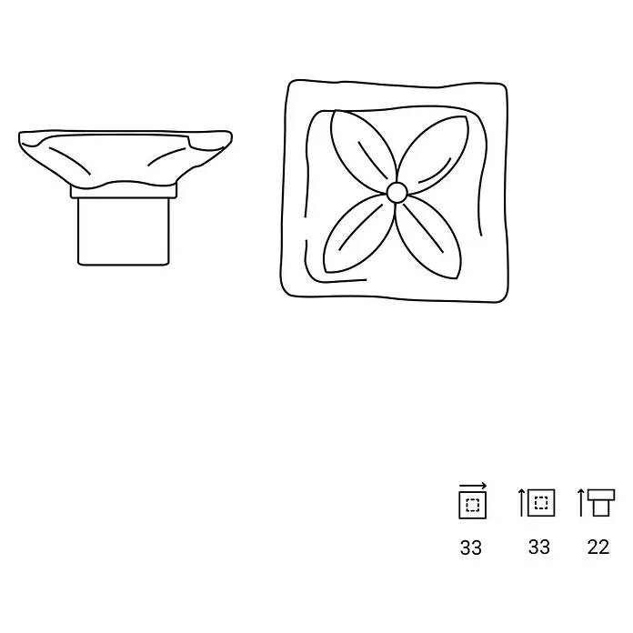 Rei Pomo para muebles - L x An: 33 x 33 mm, Cuero viejo, 4 ud. - Boceto de un capitel y una roseta cuadrada, símbolos para opciones de desagüe de piso.