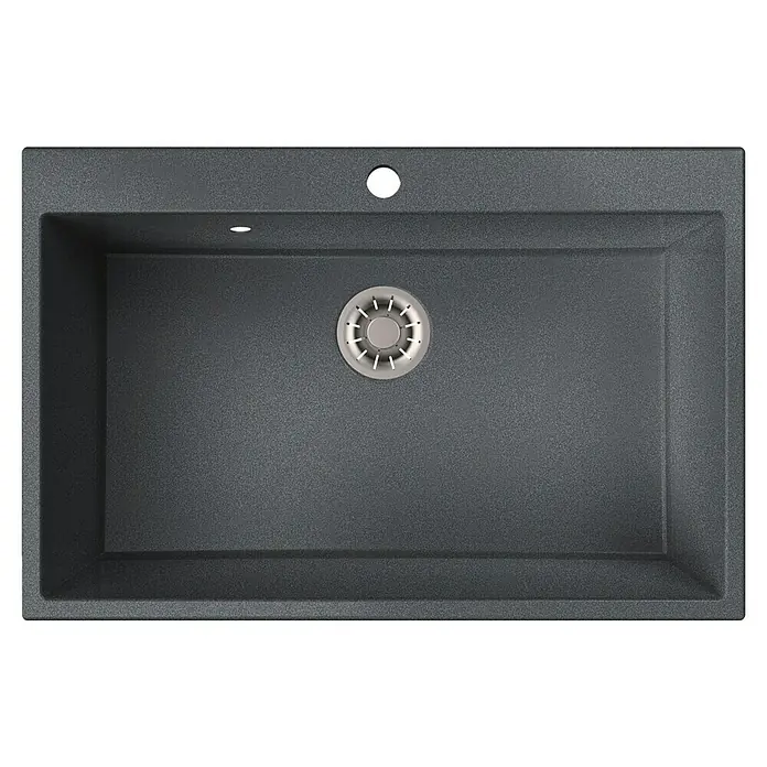 Atron Fregadero encastrable Atlas - 51,6 x 78,6 cm, Silver, Mate - Fregadero de cocina gris oscuro con colador. El fregadero es rectangular y tiene un diseño moderno. Ideal para cualquier cocina moderna.