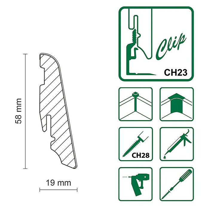Sockelleiste FUO60L (2 400 x 19 x 58 mm, MDF, Ahorn) | BAUHAUS