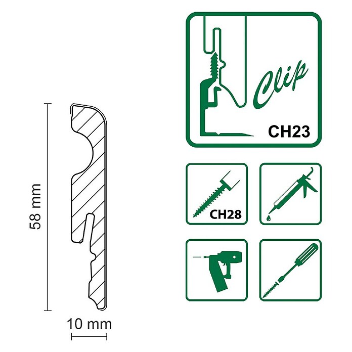 Sockelleiste FU007L (L x B x H: 2 400 x 10 x 58 mm, MDF, Erftbuche) | BAUHAUS
