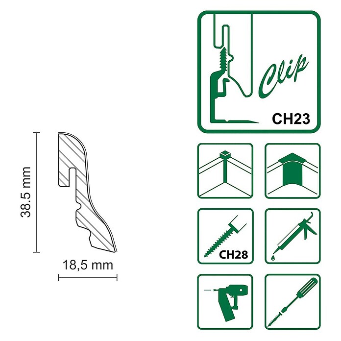 Profiles and more Sockelleiste SU18L (250 cm x 18,5 mm x 38,5 mm, MDF, Fichte lackiert) | BAUHAUS
