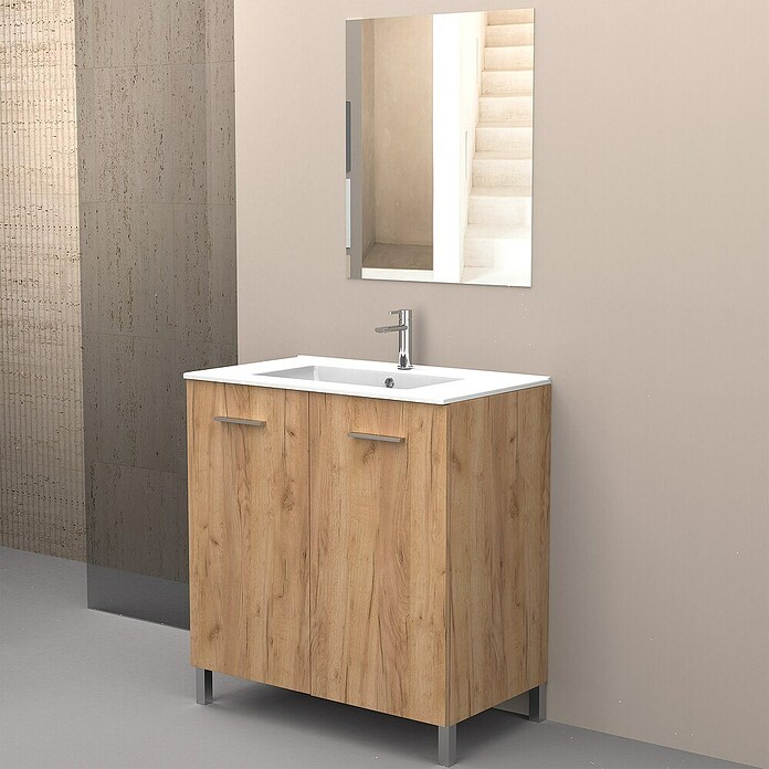 Conjunto de mueble de baño Smart (Ancho: 80 cm, Roble, 3 pzs.) | BAUHAUS