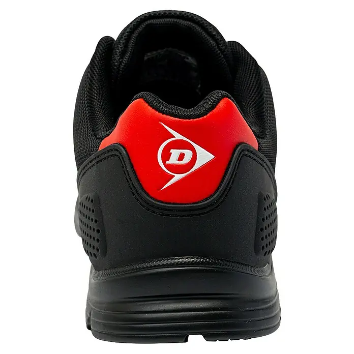 Dunlop Zapato bajo de seguridad Matt - 44, Clase de protección según EN ISO 20345: S3, Negro - Zapatilla deportiva negra Dunlop con detalles rojos y logo de la marca. Ideal para deportes y ocio, cómoda y con estilo.