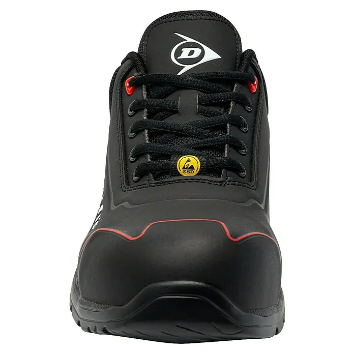Dunlop Zapato bajo de seguridad Matt - 44, Clase de protección según EN ISO 20345: S3, Negro - Zapato de seguridad negro Dunlop con detalles rojos y logo ESD para uso profesional. Protección cómoda y fiable en el trabajo.