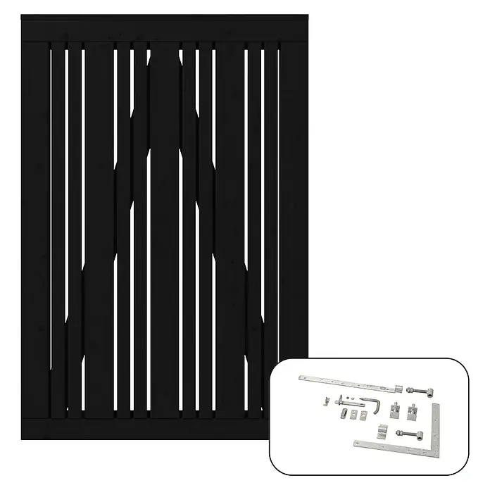 Plus Zauntor Tangent inkl. Beschläge - 95 x 140 cm, Schwarz (RAL 9005), Holz - Schwarzes Schiebetor mit Beschlägen, ideal für Scheunen oder als stilvolles Gartenelement. Robuste Konstruktion für Langlebigkeit.