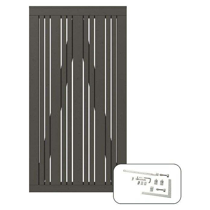 Plus Zauntor Tangent inkl. Beschläge (95 x 180 cm, Umbragrau (RAL 7022), Holz) | BAUHAUS