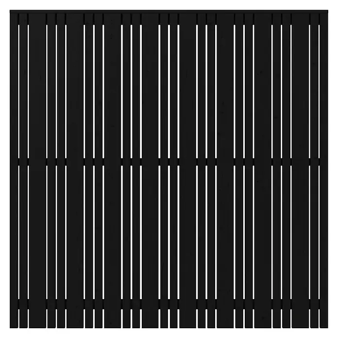 Plus Sichtschutzelement Tangent - 180 x 180 cm, Schwarz (RAL 9005) - Detailansicht eines schwarzen Holzzauns, der eine moderne und schlichte Ästhetik vermittelt. Ideal für Privatsphäre und Design im Außenbereich.