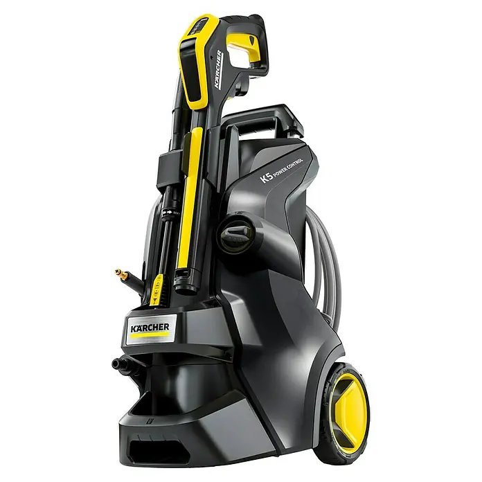 Kärcher Hidrolimpiadora de alta presión K5 Power Control Flex Aniversario - 145 bar, 2.100 W, Capacidad de bombeo: 500 l/h - Esta imagen muestra la hidrolimpiadora Kärcher K5 Power Control, una herramienta versátil para diversas tareas de limpieza exterior.