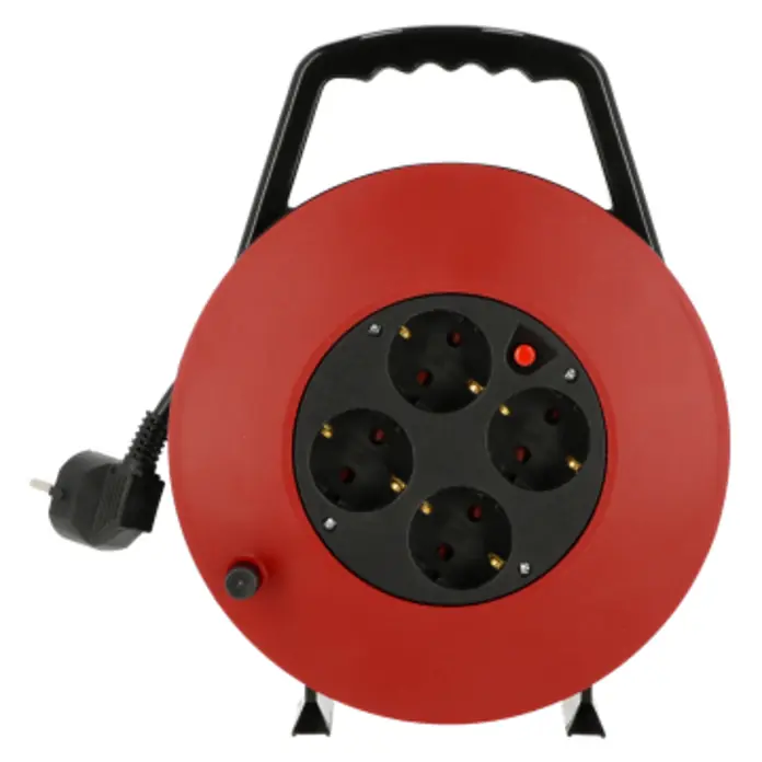 Kabeltrommel - Kunststoff, 10 m, H05VV-F, IP20, Schwarz/Rot