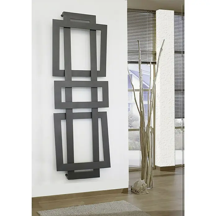Szagato Designheizkörper Art II - B x H: 600 x 1.800 mm, Wärmeleistung bei Vorlauftemperatur von 75 °C (D: 50): 1.019 W, Moonstone-Grau - Stilvoller Handtuchwärmer in modernem Design. Ein Blickfang in jedem Badezimmer, der Funktionalität mit ästhetischem Anspruch verbindet.