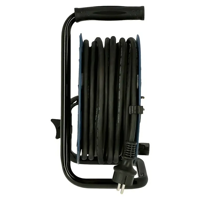 Profi Depot Kabeltrommel - Kunststoff, 20 m, H07RN-F, IP44 - Aufrollbare Kabeltrommel mit schwarzem Kabel und Stecker. Perfekt für den flexiblen Einsatz im Innen- und Außenbereich.