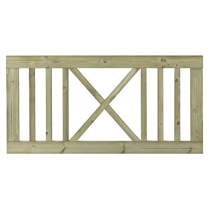 Plus Gartenzaun Rom - B x H: 150 x 75 cm, Natur - Bild einer Holzbalkenbarriere, mit einem dekorativen X-förmigen Design in der Mitte, das ein rustikales und dennoch modernes Aussehen verleiht.