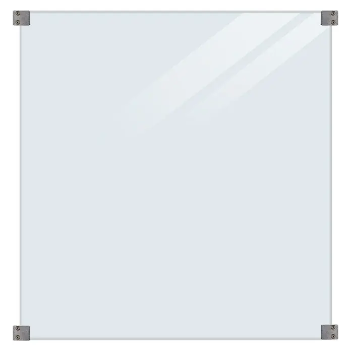 Plus Sichtschutzzaun für quadratische Pfosten - 90 x 91 cm, Transparent, 8,7 mm - Quadratischer Glasschreibtisch mit Metallecken. Schickes Möbelstück für das moderne Büro, das Eleganz und Funktionalität verbindet.