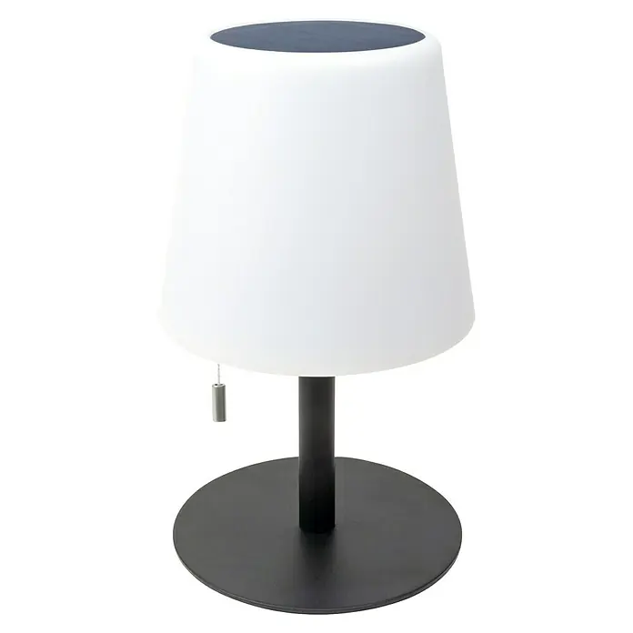 Schwaiger Akku-Tischleuchte - L x B x H: 15,3 x 15,3 x 25,5 cm, RGBW, IP44 - Weiße Tischlampe mit dunkelgrauem Sockel und Oberseite, ausgestattet mit einem Zugkettenschalter.