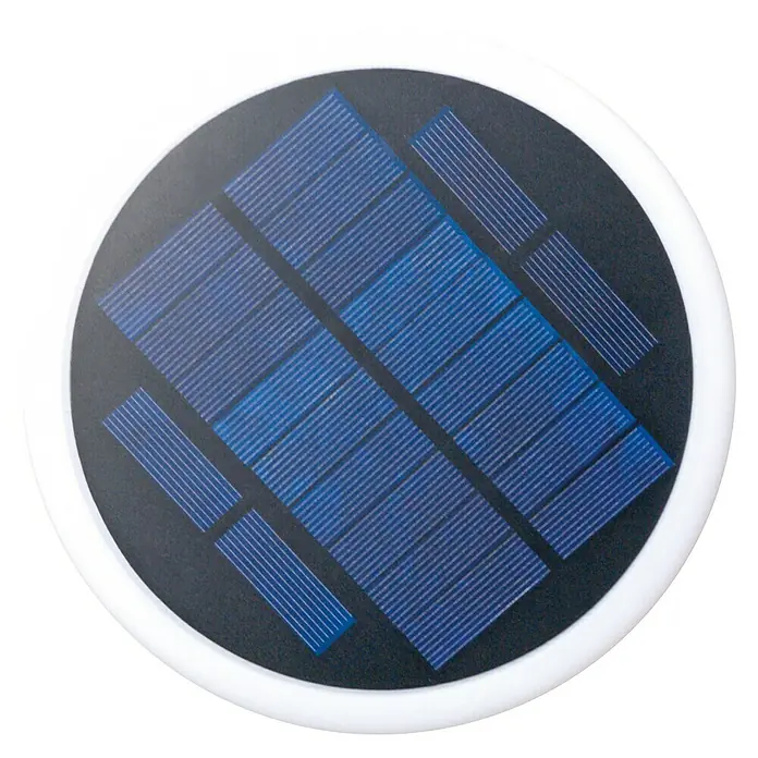 Schwaiger Akku-Tischleuchte - L x B x H: 15,3 x 15,3 x 25,5 cm, RGBW, IP44 - Rundes Solarpanel mit blauen Photovoltaikzellen und weißem Rand.