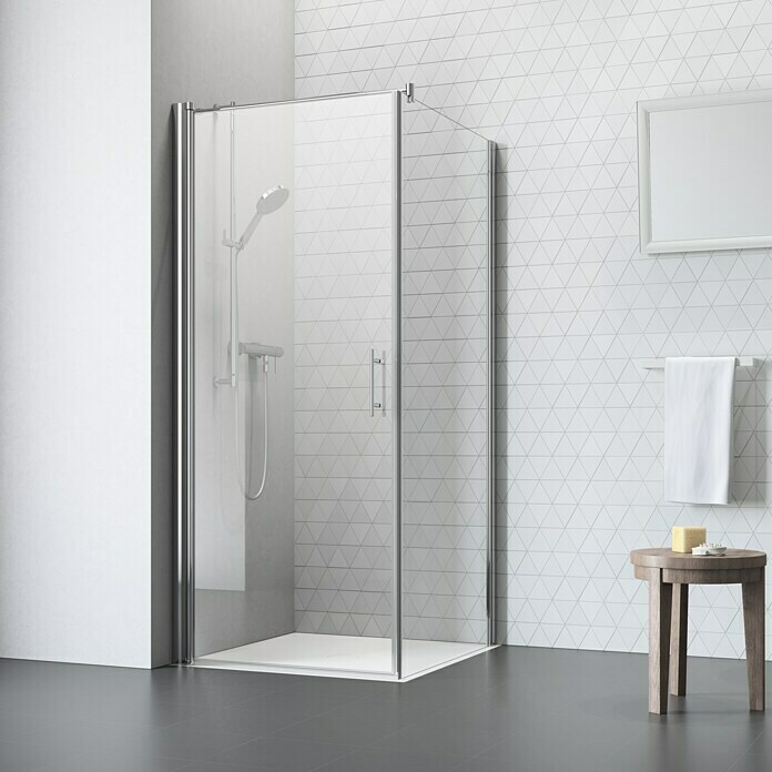 Camargue Vario Eckdusche S3+S790 x 90 x 195 cm, Stärke: 6 mm, Silber Front View