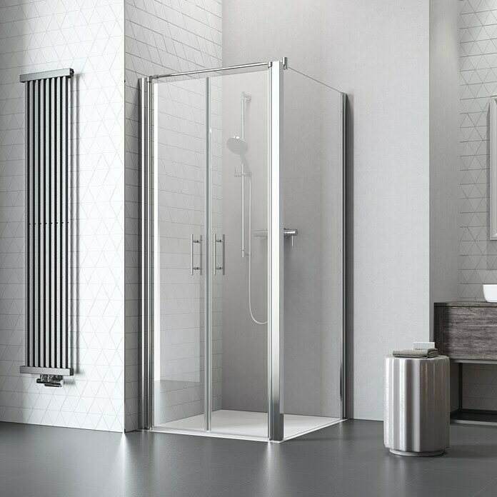 Camargue Vario Eckdusche S32+S36+S3980 x 80 x 195 cm, Stärke: 6 mm, Silber Front View