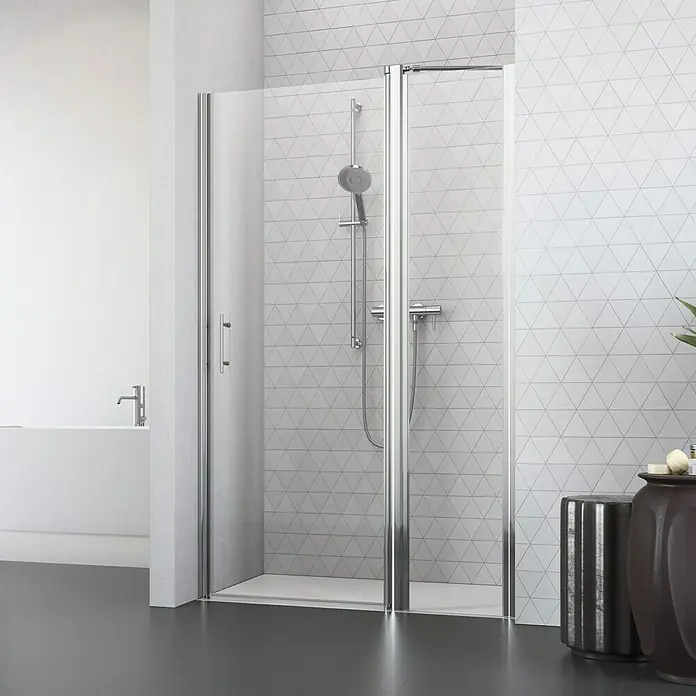 Camargue Vario Nischendusche S1+S16+S9 - 135 x 195 cm, Beschichtet, Silber, 6 mm - Duschabtrennung mit klaren Glaswänden und Chromrahmen. Modernes Design für ein stilvolles Badezimmerambiente.