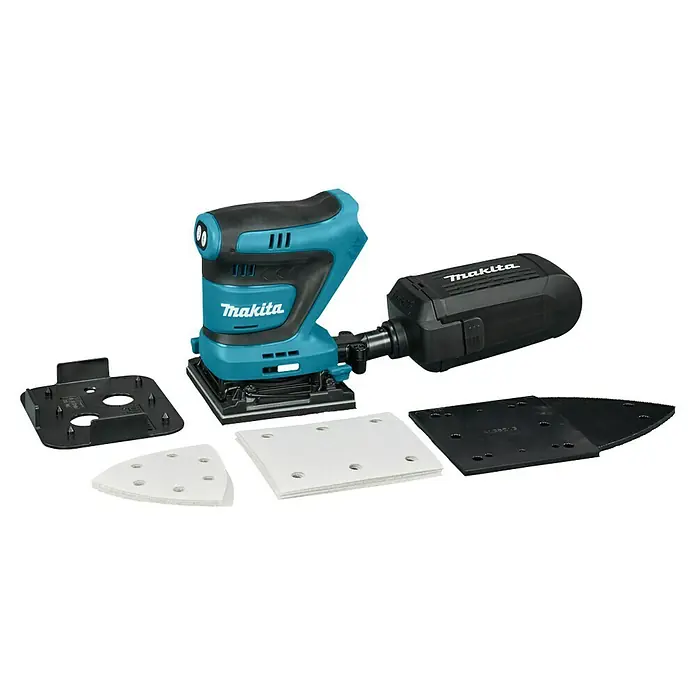 Makita LXT 18V Akku-Schwingschleifer DBO480Z - 18 V, Ohne Akku - Makita Akku-Multischleifer mit Zubehör für verschiedene Schleifarbeiten. Ein vielseitiges Werkzeug für Heimwerker und Profis.