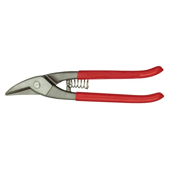 Connex Tijeras para chapa y cortes cortos - Largo: 250 mm, Acero - Tijeras para metal con mangos rojos y cabeza de color plateado. La herramienta es ideal para cortar láminas y materiales.