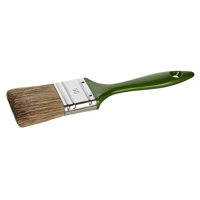 Lasur-Flachpinsel - Breite Borsten: 50 mm, Naturborsten-Mix, Kunststoff - Pinsel mit grünen Griff und braunen Borsten, ideal zum Auftragen von Farbe auf verschiedenen Oberflächen. Für Heimwerker und Profis.