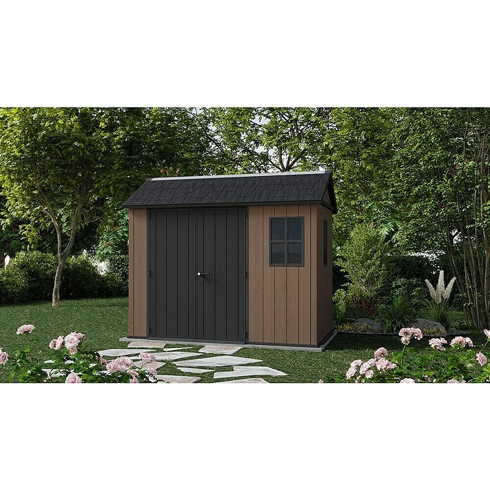 Keter Caseta de jardín Newton Plus 759-975 (Medidas ext. (An x Pr): 287 x 230 cm, Plástico, Marrón/Negro, 5,25 m²) | BAUHAUS