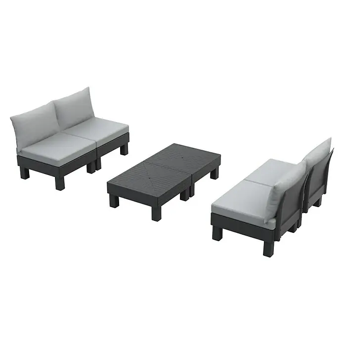 Keter Conjunto de muebles Elements - Número de personas máx.: 4, 6 pzs., Polipropileno, Negro/Gris - Conjunto de muebles de exterior con dos sofás y una mesa cuadrada. Diseño elegante para momentos de relax al aire libre.