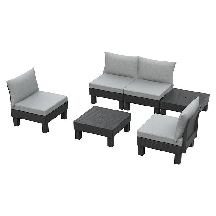 Keter Conjunto de muebles Elements (Número de personas máx.: 4, 6 pzs., Polipropileno, Negro/Gris) | BAUHAUS