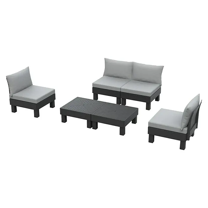 Keter Conjunto de muebles Elements - Número de personas máx.: 4, 6 pzs., Polipropileno, Negro/Gris - Juego de muebles de jardín gris con sofá, dos sillas y mesa, perfecto para relajarse y entretenerse en tu jardín.