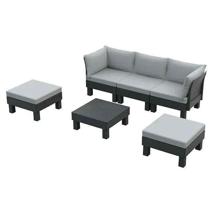 Keter Elements Respaldo de respaldo con cojín - L x An x Al: 60 x 17 x 57 cm, Negro/Gris - Conjunto de muebles de jardín con sofá gris, mesa y taburetes. Perfecto para relajarse al aire libre. Un diseño acogedor.