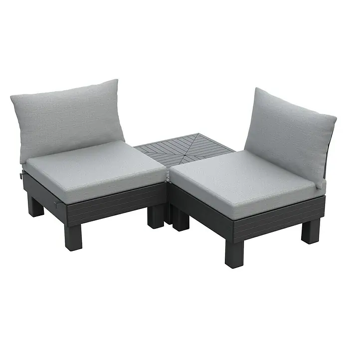 Keter Elements Sillón de jardín Elements - Negro y gris - Agradable conjunto de salón gris con cómodos cojines y una elegante mesa auxiliar para relajarse al aire libre. Mobiliario moderno.