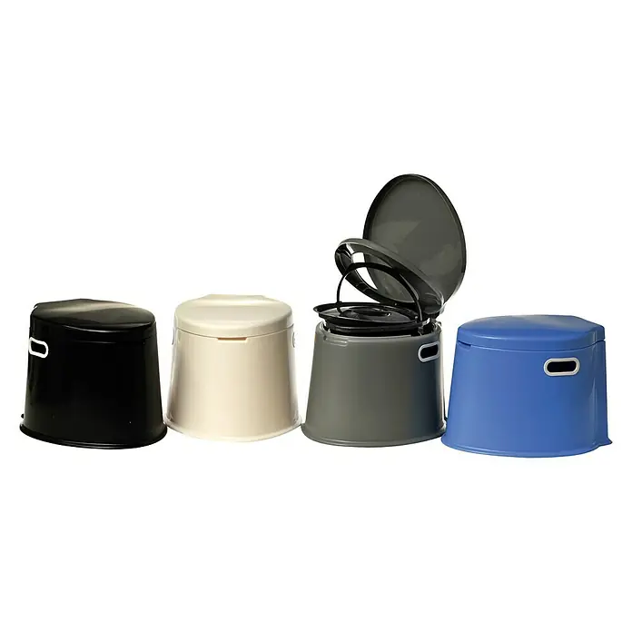 Navyline Campingtoilette - Weiß, L x B x H: 43 x 39 x 34 cm, Kunststoff - Tragbare Toiletten in Schwarz, Beige, Grau (offen) und Blau, ideal für Camping und Outdoor-Aktivitäten.