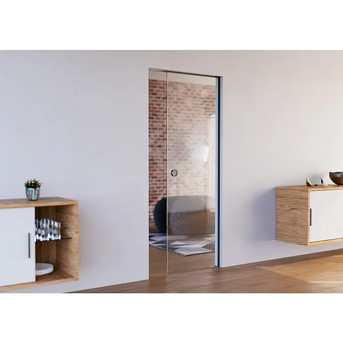 Entravia Griffmuschel - Schwarz, Rund - Elegante Glasschiebetür, die Licht und Raum verbindet, und das moderne Design des Wohnbereichs hervorhebt.