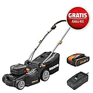 Worx PowerShare 20V Maschinenpaket (Akku-Rasenmäher Kit WG737E, 20V, 2,0 Ah Akku & 20V 2A Schnellladegerät)