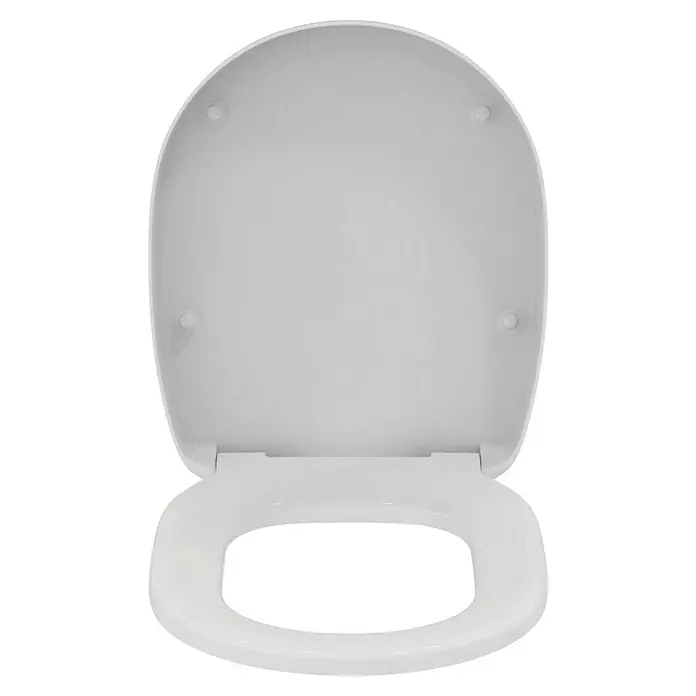Ideal Standard Connect WC-Sitz - Duroplast, Weiß, Mit Absenkautomatik - Weißer Toilettensitz mit Deckel, oben fotografiert. Der Sitz ist oval und aus Kunststoff.