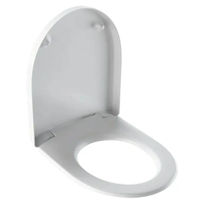Geberit iCon WC-Sitz Typ 2 - Duroplast, Weiß, Ohne Absenkautomatik - Nahaufnahme eines weißen WC-Sitzes mit Deckel, der sanft im Licht schimmert, ideal für moderne Badezimmer.