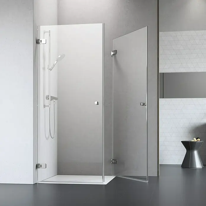Camargue Air Eckdusche C23+C22 - L x B x H: 87,5 x 77,5 x 200 cm, Beschichtet, Silber, Glasstärke: 8 mm - Moderne Duschkabine mit transparenten Glastüren und Chrombeschlägen für ein stilvolles Badezimmerdesign.
