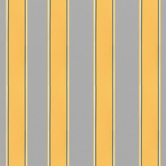 SmartSun Lona para toldo Roy - Ancho: 3 m, Amarillo/Gris, Caída: 2,5 m - Un patrón de rayas verticales en amarillo y gris, acentuado con sutiles líneas blancas y oscuras. Un diseño atemporal para diversas aplicaciones.