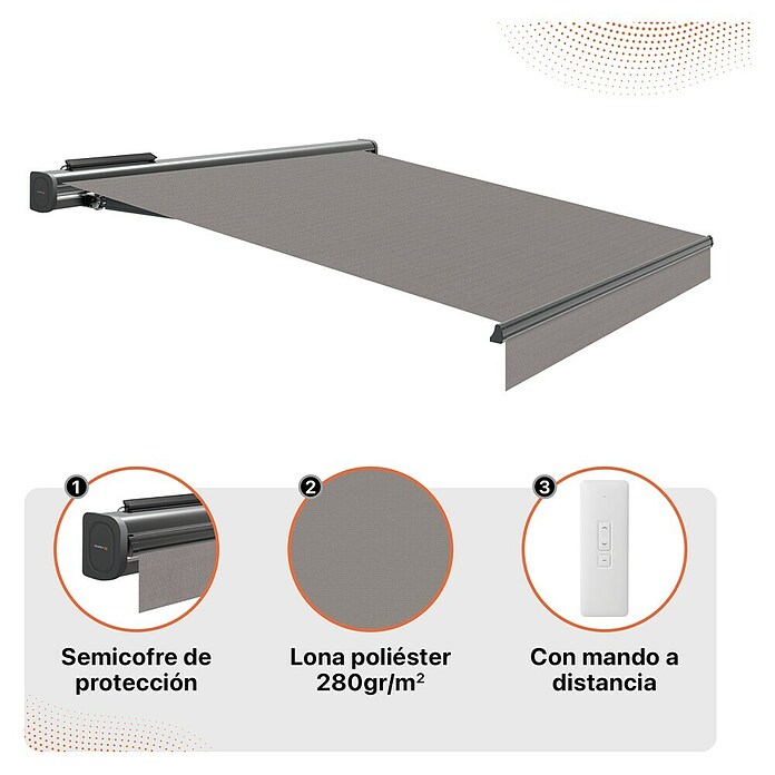 SmartSun Toldo con motor Solar Motion Dark Vivant (Gris, Ancho: 3,95 m, Caída: 3 m) | BAUHAUS