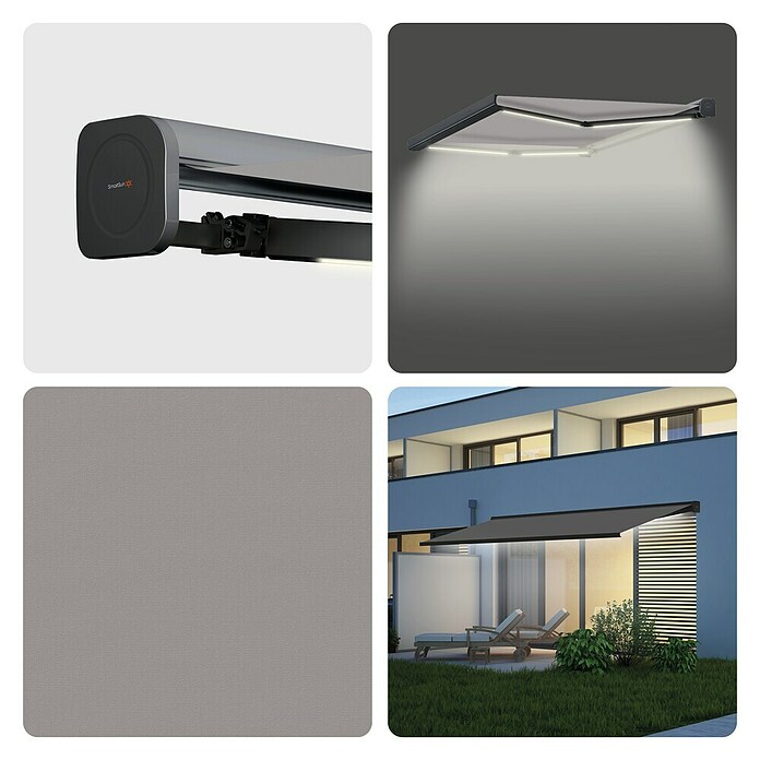 SmartSun Toldo con motor Dark Algarve (Gris, Ancho: 3,95 cm, Caída: 3 m) | BAUHAUS