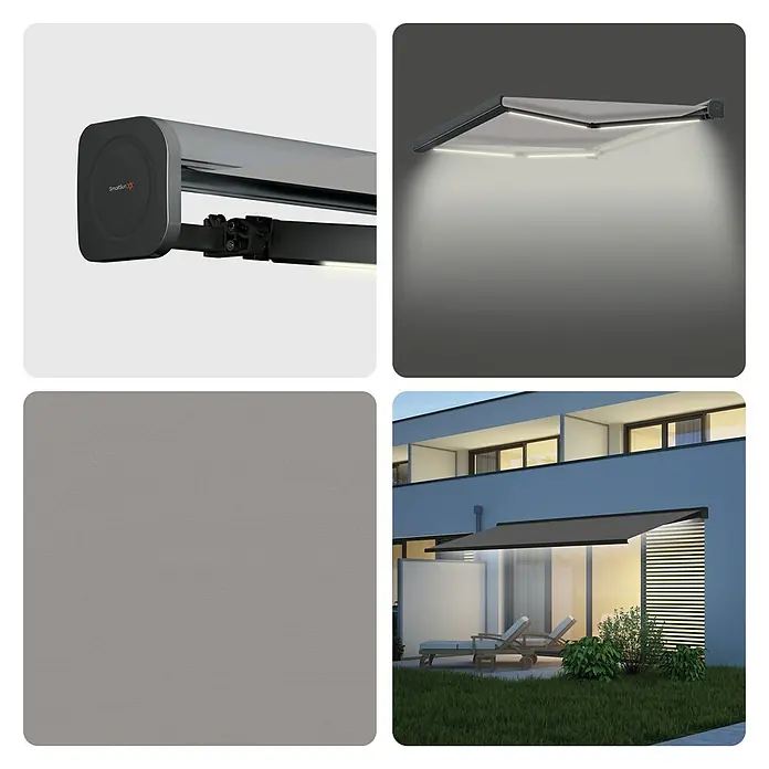 SmartSun Toldo con motor Dark Algarve - Gris, Ancho: 3,95 cm, Caída: 3 m - Colección de toldos: Diseños diversos para cada necesidad.